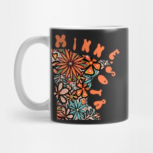 Minnesota State Design | Artist Designed Illustration Featuring Minnesota State Outline Filled With Retro Flowers with Retro Hand-Lettering Mug